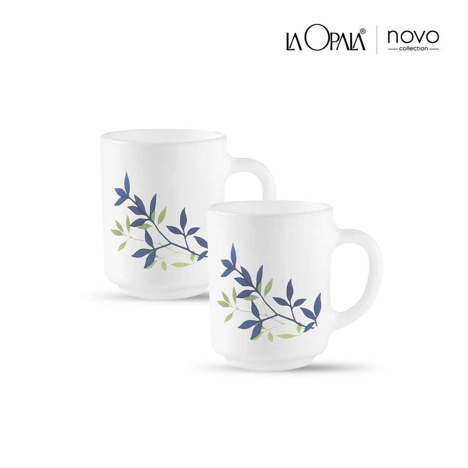 La Opala Novo Coffee Mug Grace 250 ml Set of 2 Silken Charm Opal Glass Mugs for Tea & Coffee White