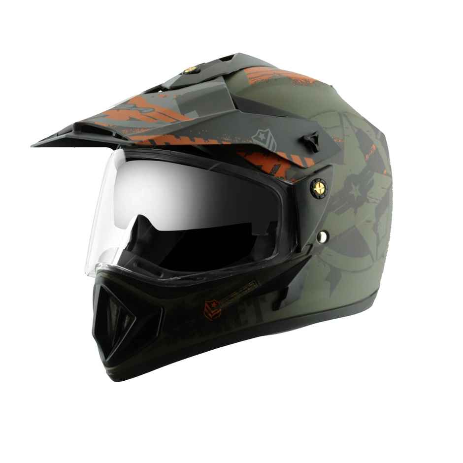 Vega Off Road D/V Secret Lightweight Full Face Helmet- Dull Green Black - L