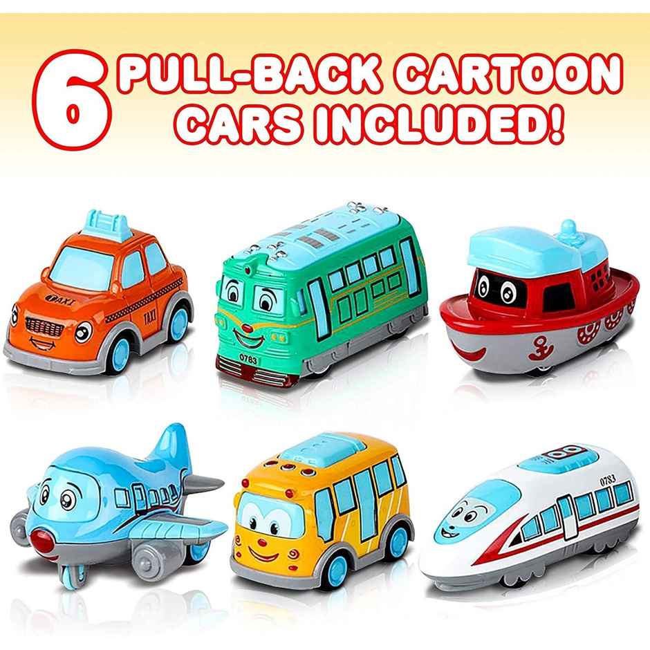 Toyshine 6-Pack Friction Powered Transport Vehicles Set, Push & Go Toys for Kids, Multicolor