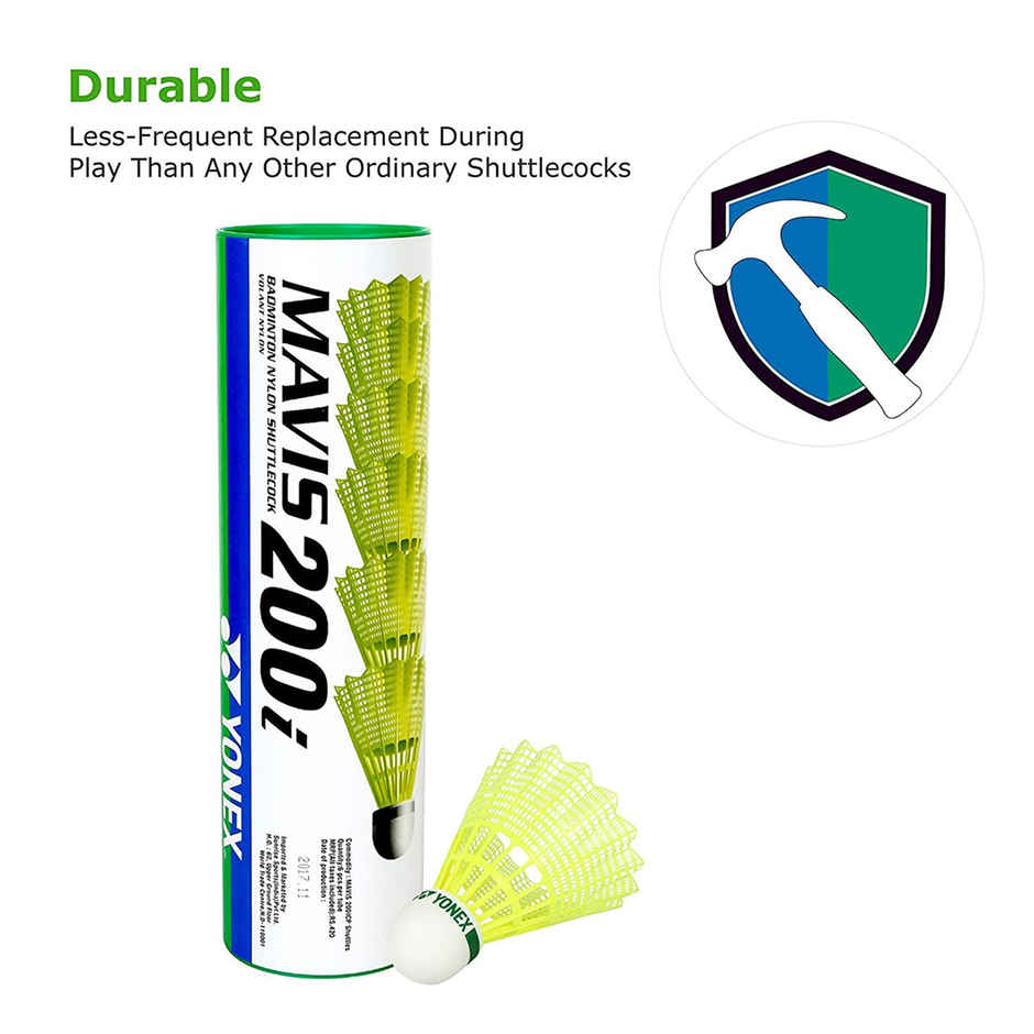 Yonex Mavis 200I Nylon Shuttle Cock Pack Of 6 (Yellow)