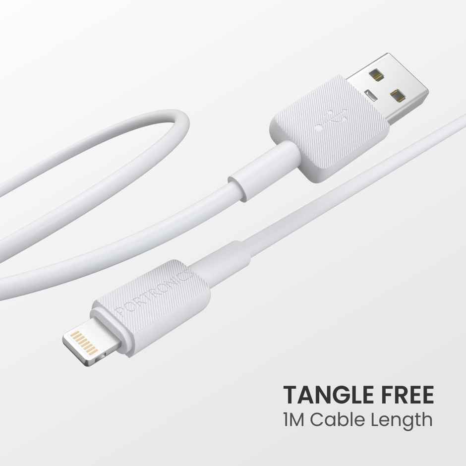 Portronics Konnect Link USB to 8 PIN Fast Charging Cable | 3.0A Output-480Mbps | 1 m Length | White