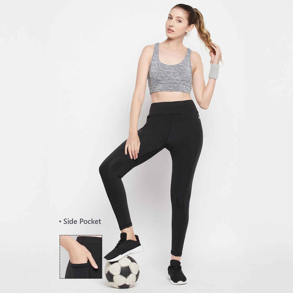 Clovia High-Rise Active Tights With Side Pocket | Black | XL