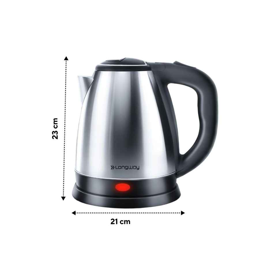 Longway Kestro Electric Kettle with Stainless Steel Body, 2L Capacity, ,1500 Watt - Silver & Black