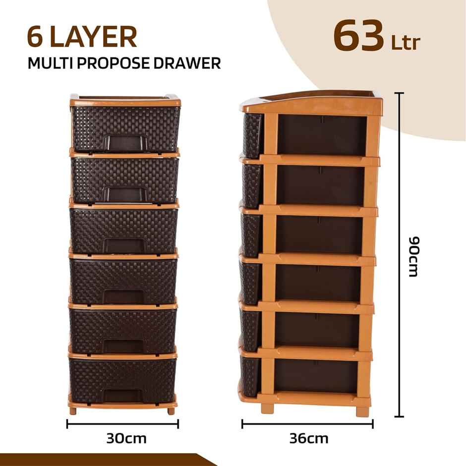 Kuber Industries Modular 6-Layer & 63 L Plastic Drawer Storage Organiser | Chocolate Brown
