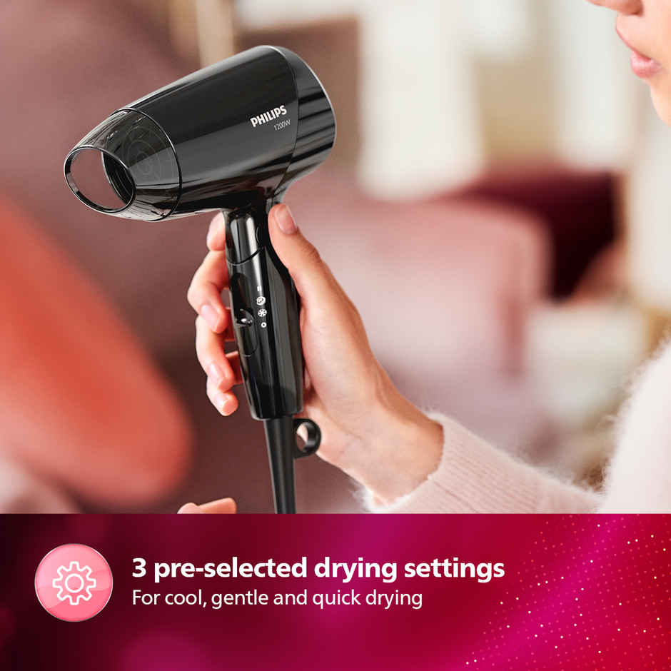 Philips India's No.1 Hair Styling Brand | Foldable Hair Dryer 1200W BHC010/10 | Black