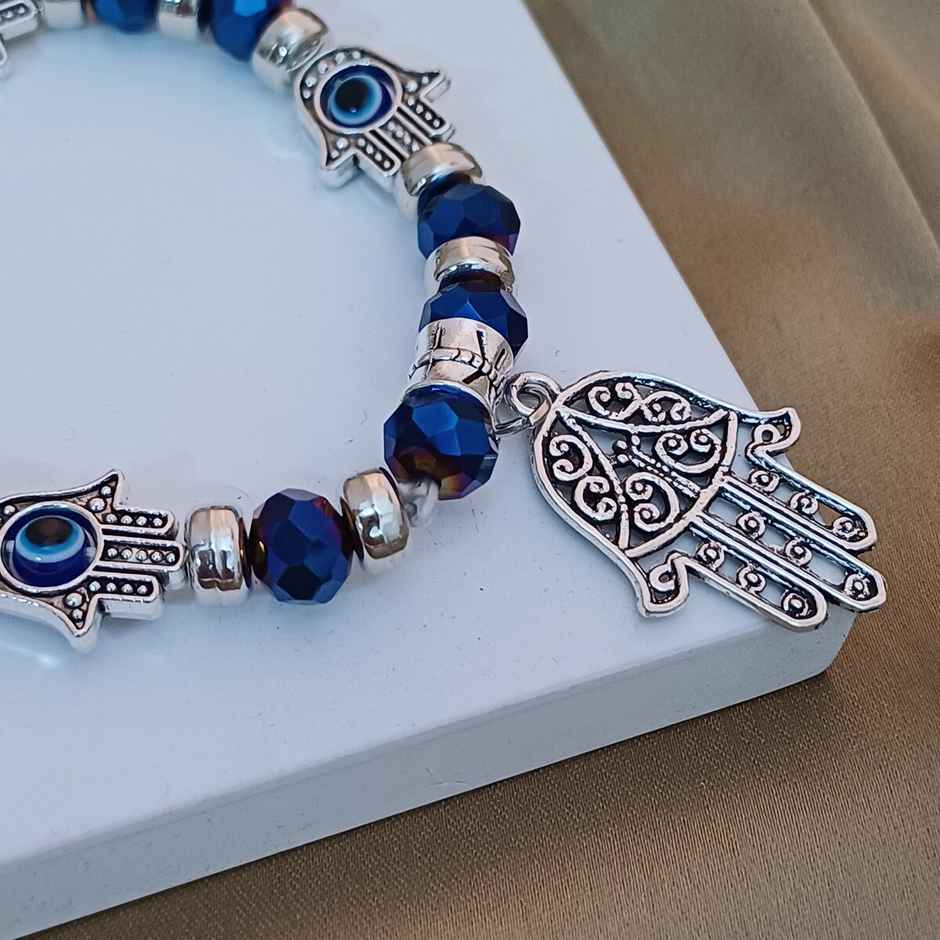 Beaded Metal Evil Eye Charms Bracelet Blue | Gullak