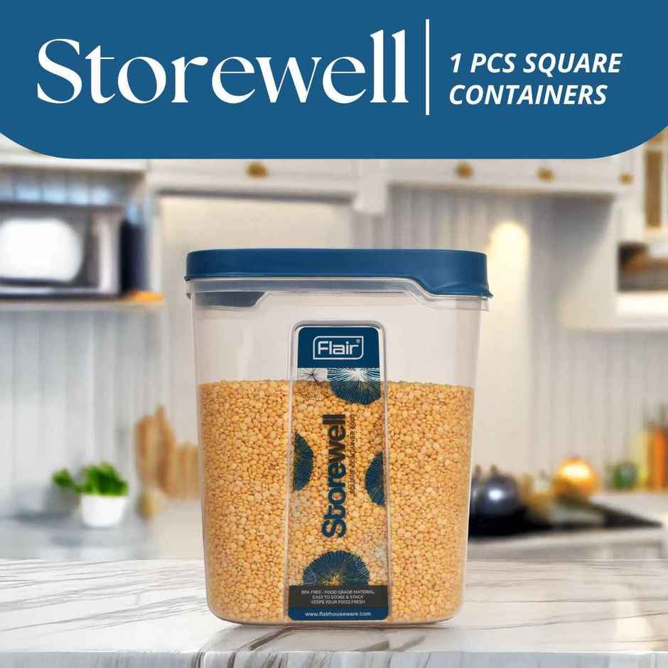 Flair Plastic Storewell Food Storage Containers 6000 ml (Blue), Food Grade, Bpa Free, Spices Grains