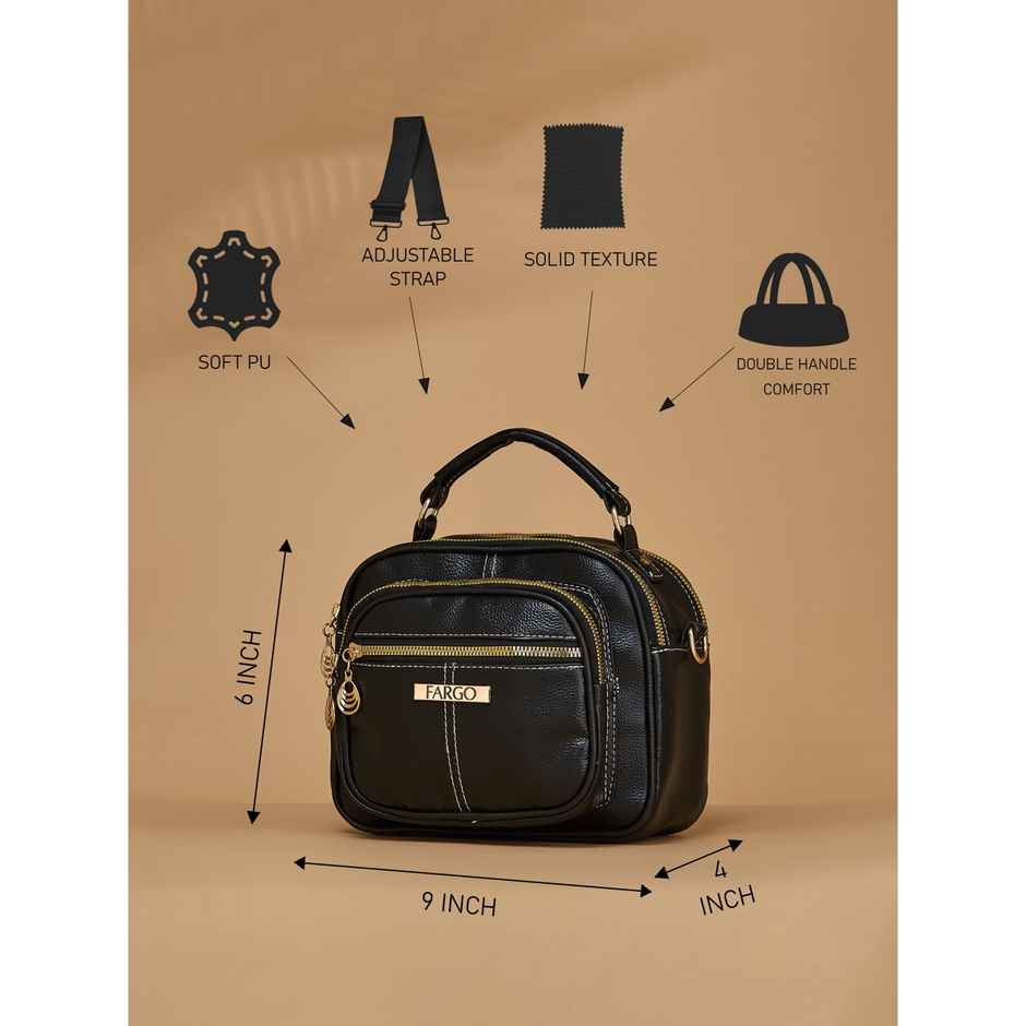 Fargo Women's Top-handle Satchel Fashion Round Retro Sling Bag | Black