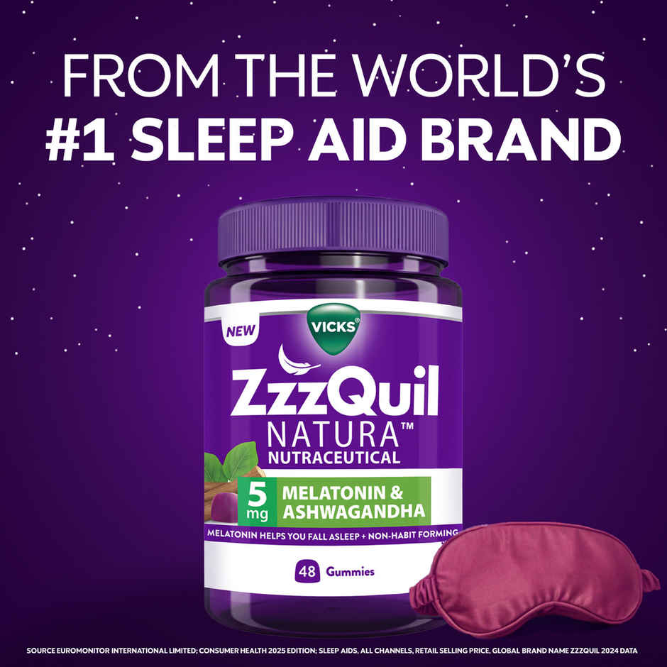 Vicks ZzzQuil Natura 48 Sleep Gummies, 5mg Melatonin + Natural Ashwagandha