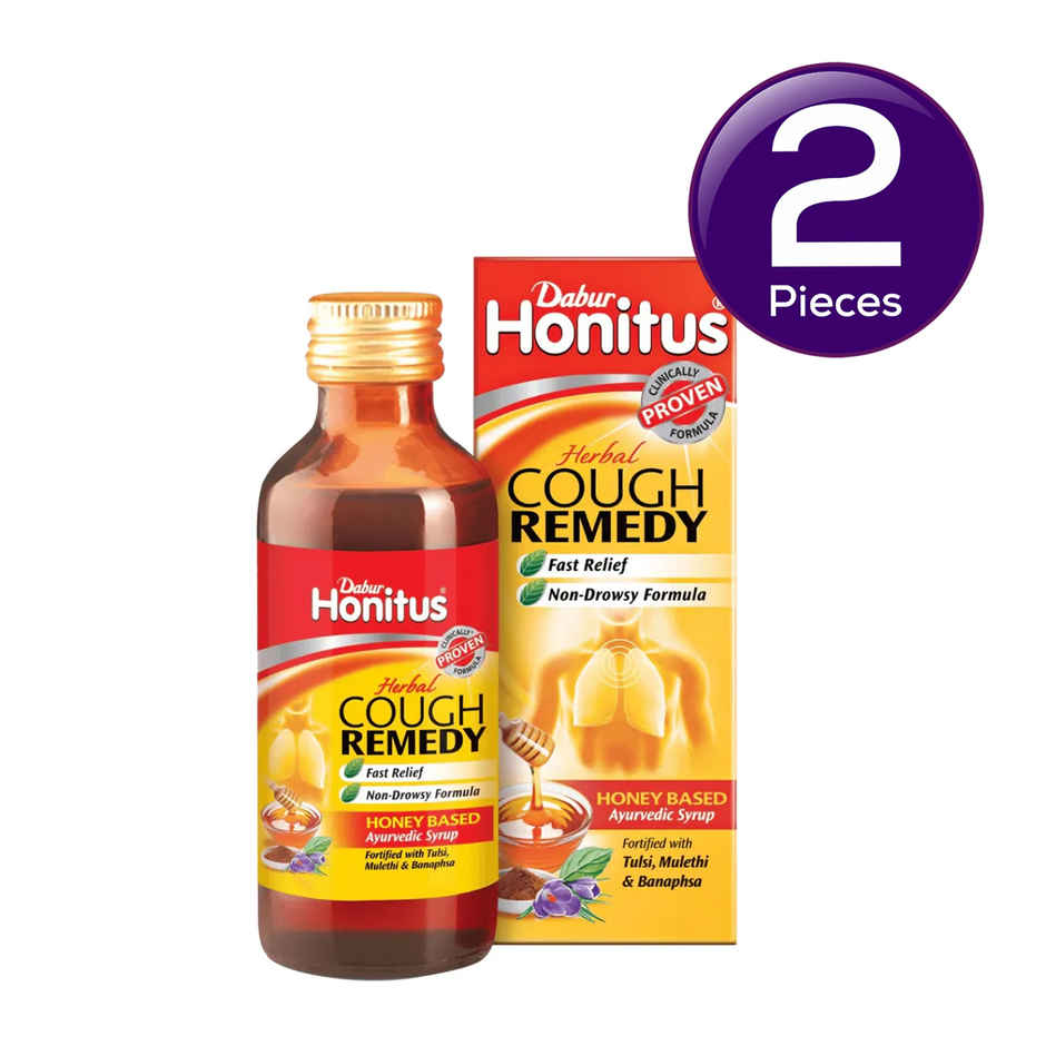 Dabur Honitus Honey Based Ayurvedic Cough Syrup with Free Hot Sip Ayurvedic Kadha Combo