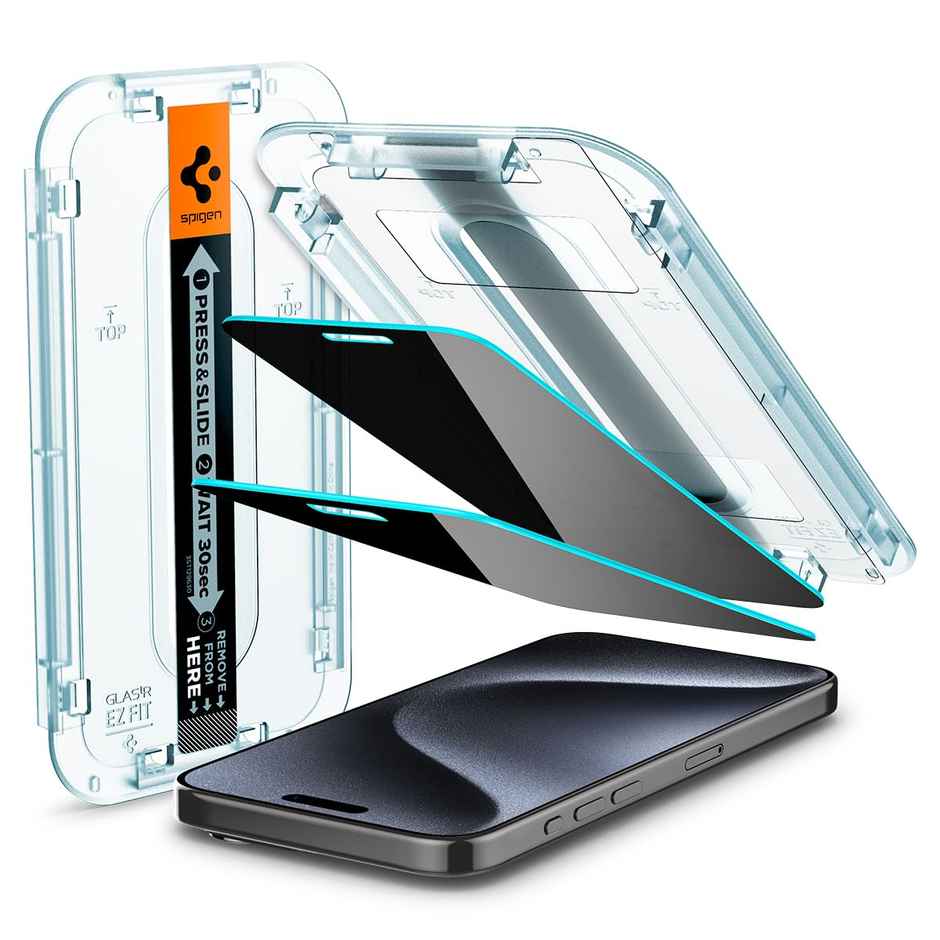 Spigen Ez Fit Privacy Tempered Glass Screen Protector Guard For Iphone 15 Pro- 2 Pack