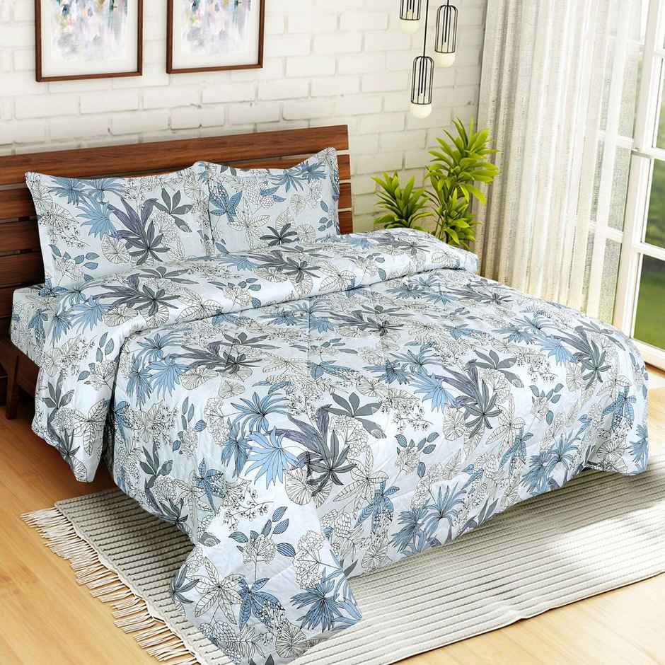 Dream Living California | 3 | 4 Pcs Comforter Set Printed Reversible Super Soft Satin Micropeach | Sky Blue