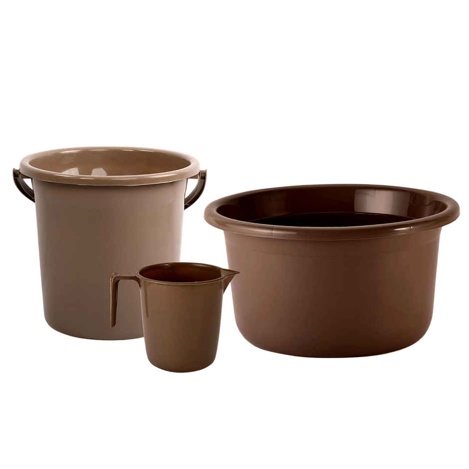 Kuber Industries Tub-Bucket with Mug Bathroom Combo Set|Set of 3|Brown