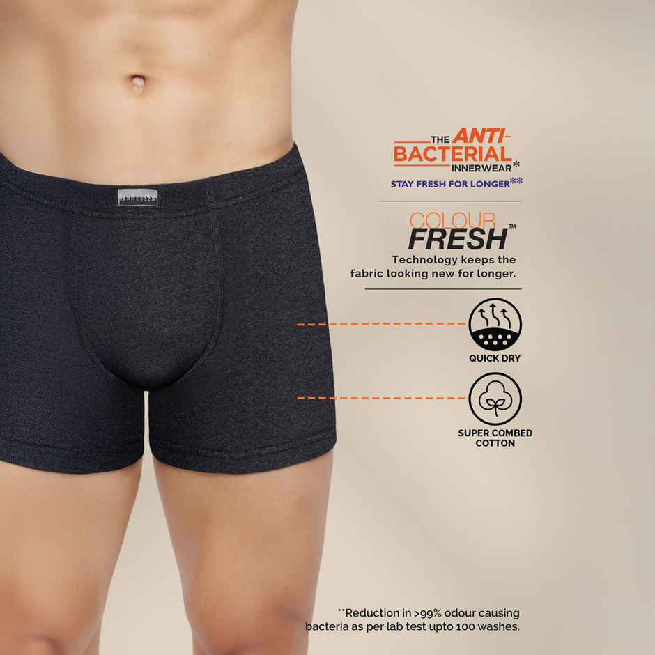 Van Heusen Men Dark Grey, Pure Black &Pure Black Pack Of 3 Combed Anti Bacterial Boxer Briefs - XXL