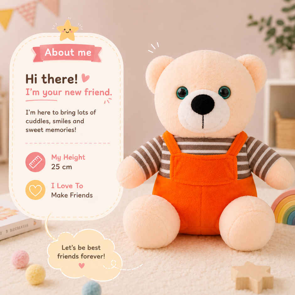 ToyTales PB Teddy Bear Soft Toy | Plushie Stuffed Animal Toys | Birthday Gift for Kids | 25cm
