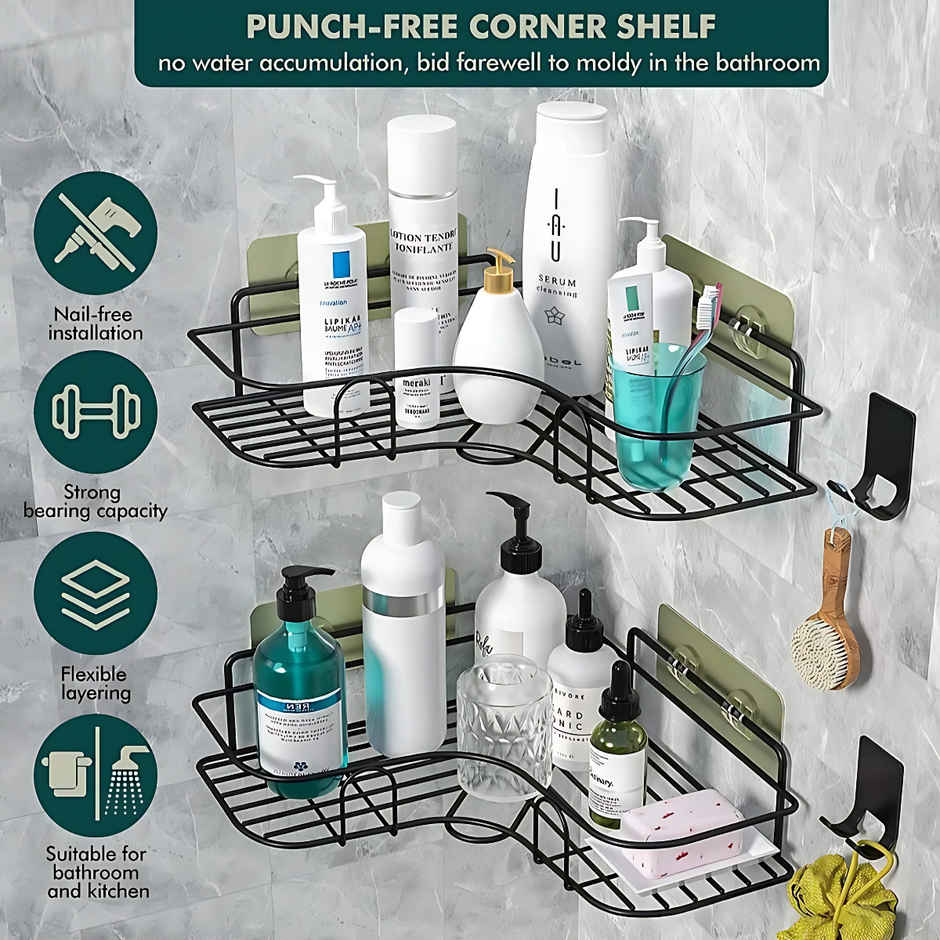 Zedak Self-Adhesive Shelf | Rack | Storage Organizer for Bathroom and Kitchen Corner Wall
