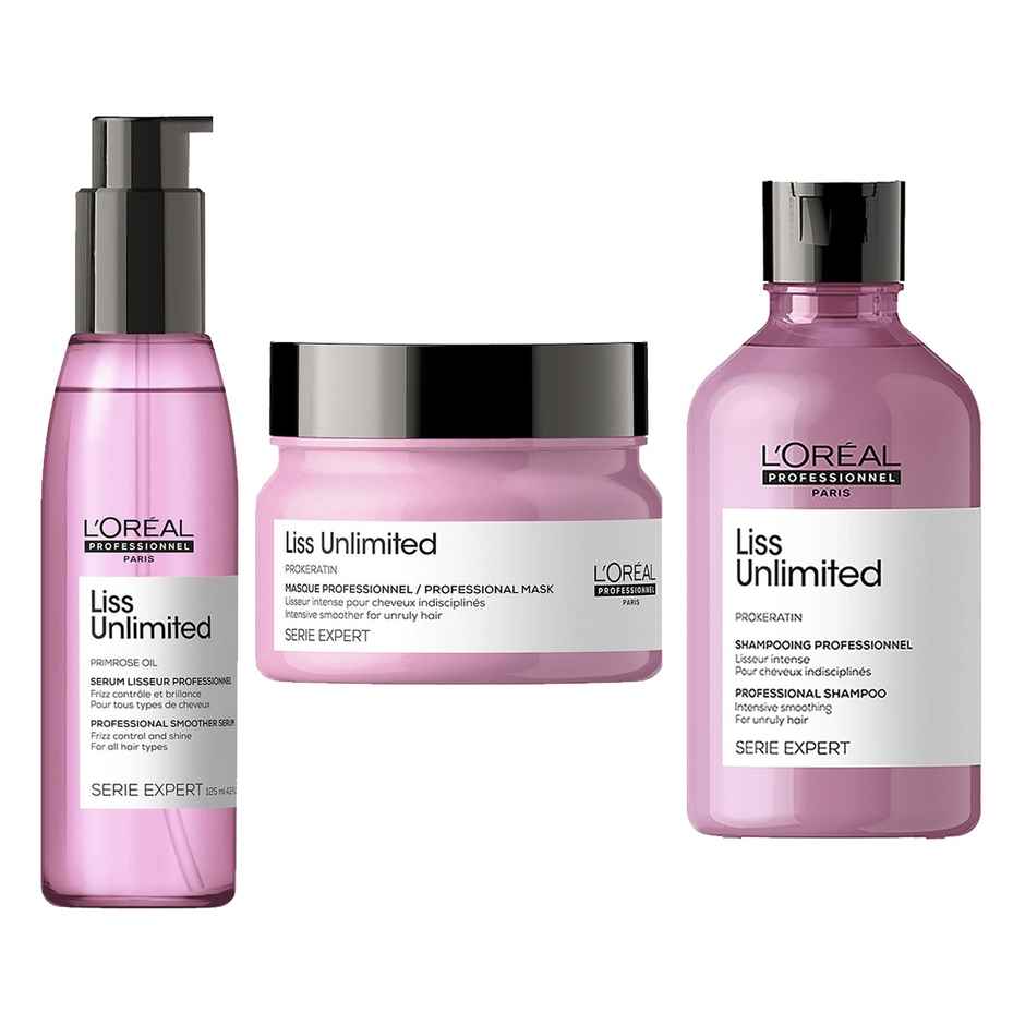 L'Oréal Professionnel Liss Unlimited Shampoo(300ml), L'Oréal Professionnel Liss Unlimited Mask(250ml) & L'Oréal Professionnel Liss Unlimited Serum(125ml) () Combo