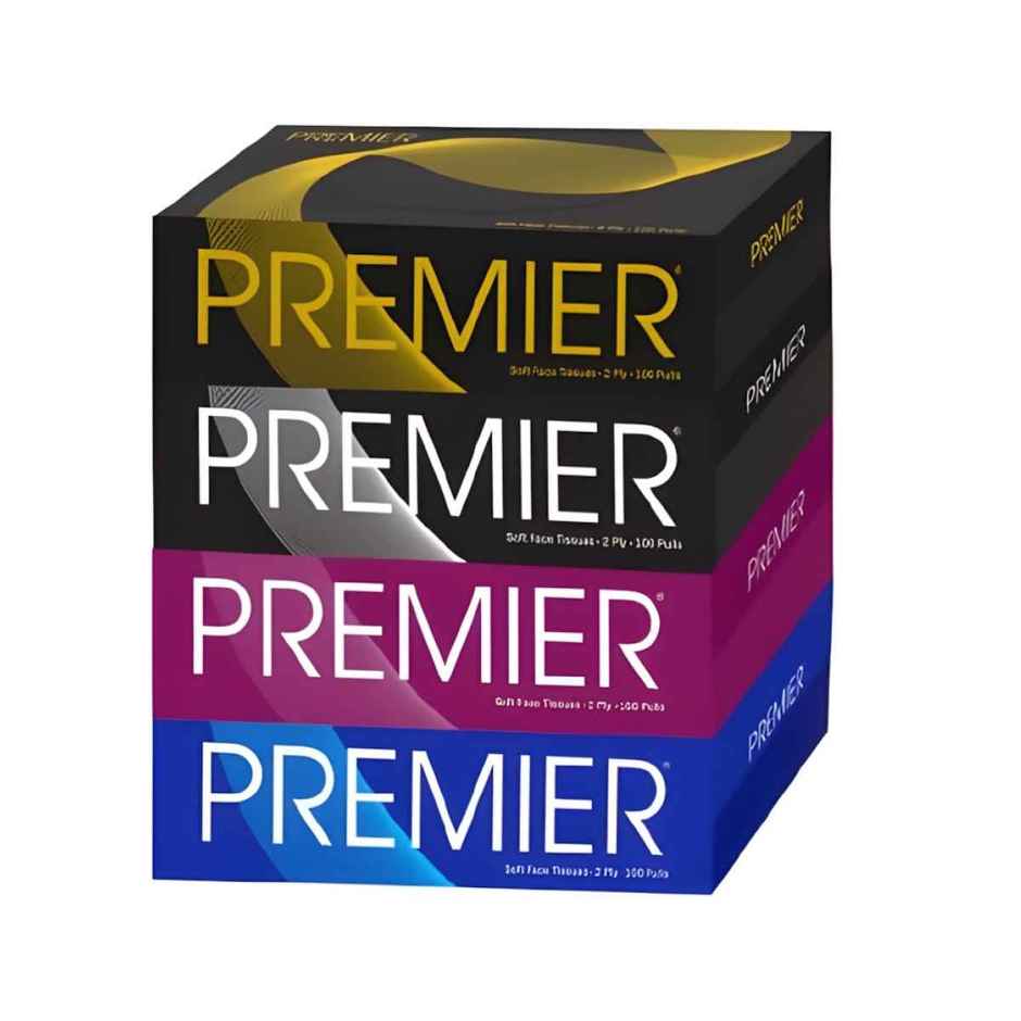 Premier 4 in 1 Face Tissue Box | 100 pulls each | 2 ply