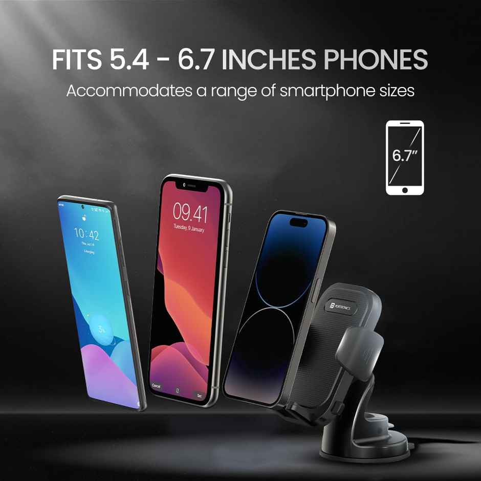 Portronics Clamp M4 Car Phone Holder Stand with 360 Degree Rotation, Strong Grip (Black)