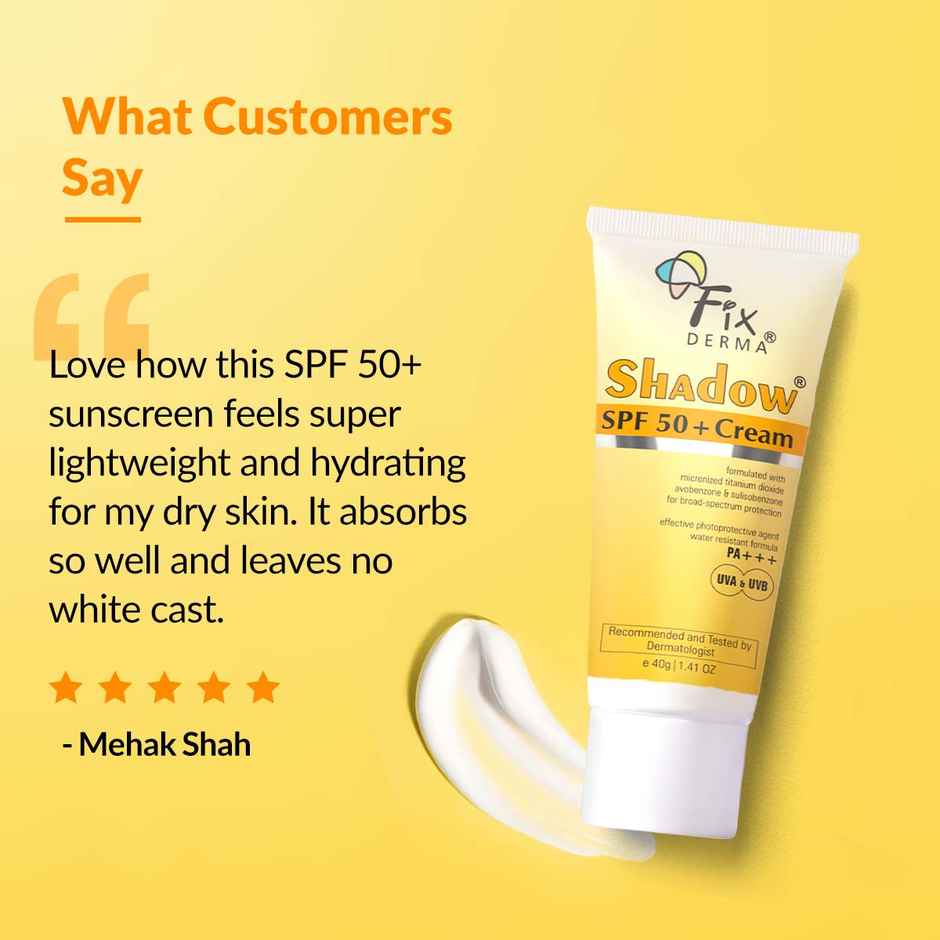 Fixderma Shadow Sunscreen SPF 50+ PA+++ Cream for Dry Skin, Light Weight & No White Cast