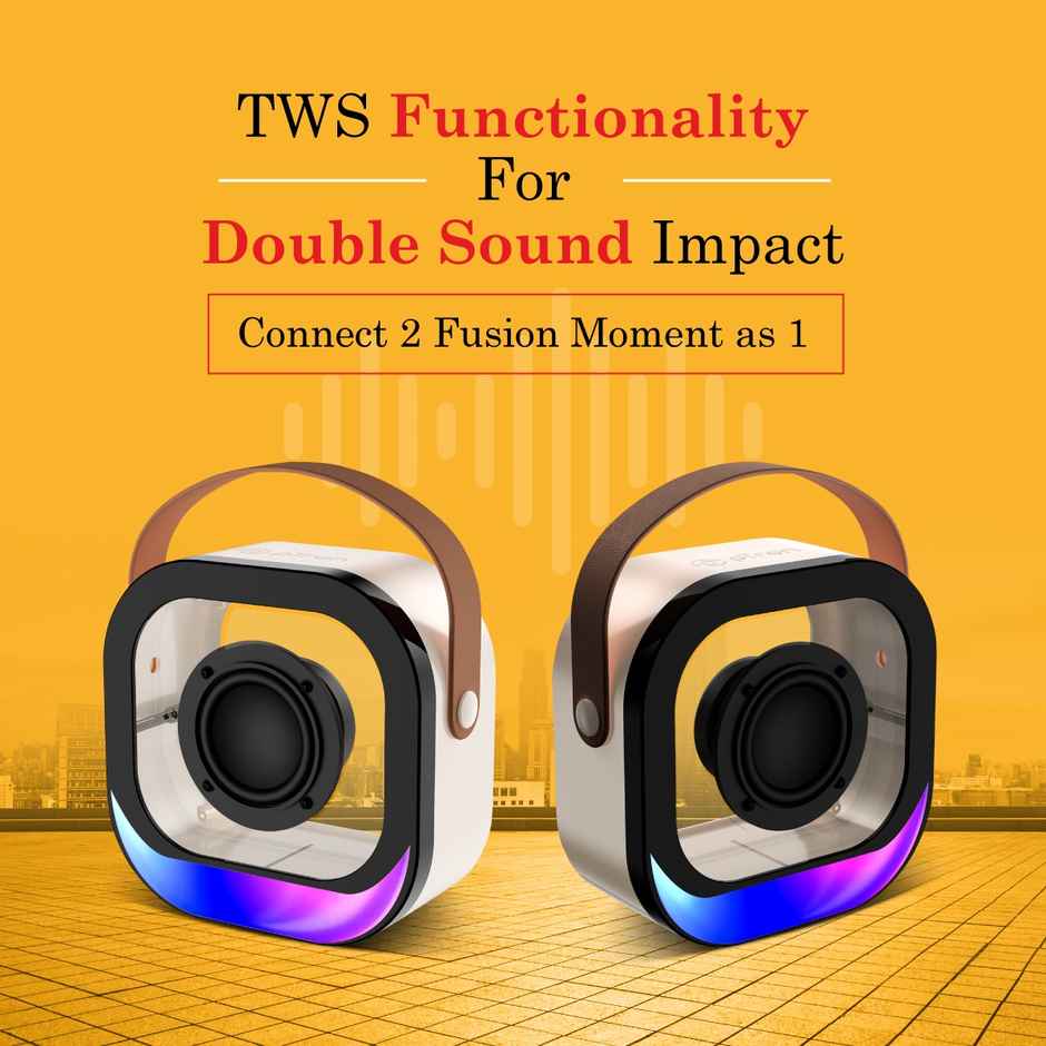 pTron Fusion Moment 10W Mini Bluetooth Speaker with Karaoke Wireless Mic & RGB Lights - Beige