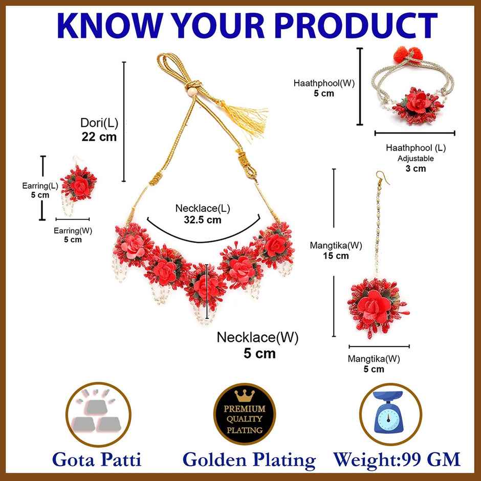 Zeneme Yellow & White Pearl Gota Patti Flower Jewellery Set For Women & Girls