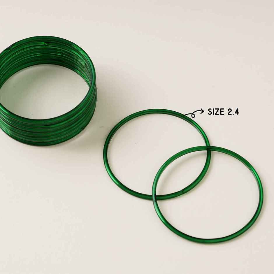 Vibrant Glass Bangles | Traditional Festival Jewellery | Green | Pack Of 12 | Size 2.4 | Oye Happy