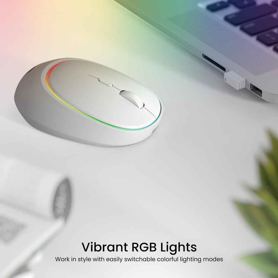 Portronics Toad IV Bluetooth Mouse with 2.4 GHz Wireless (Dual Connectivity), Rechargeable, Connect up to 3 Devices, RGB Lights, Adjustable Optical DPI, for Laptop, PC, Tablet, Smartphone - White