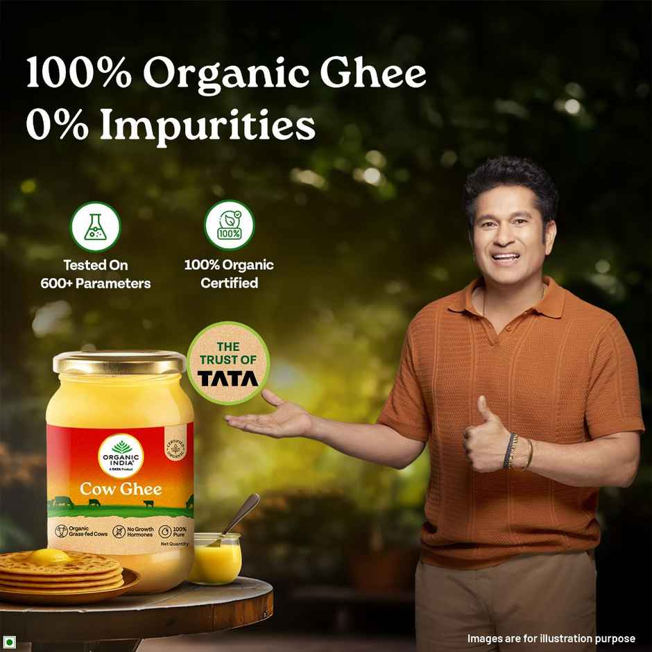A TATA Product - Organic India Pure Cow Ghee, Glass Bottle, Sourced from Organically Fed Cows
