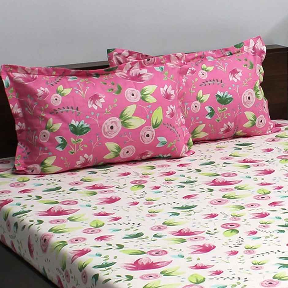 Bombay Dyeing Ivyrose 110 Tc 100% Cotton Queen Bedsheet With 2 Pillow Covers - Pink Olive