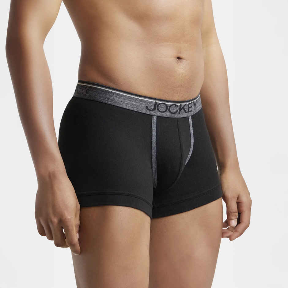 Jockey 8015 Men's Super Combed Cotton Rib Underwear Solid Trunk|Ultrasoft Waistband|PO2 | Black-L