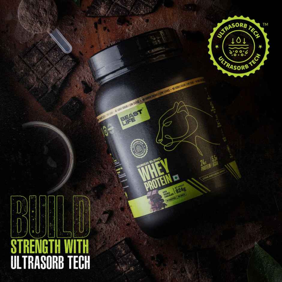 BEASTLIFE Whey Protein Powder With Ultrasorb Tech,Isorich Blend,24G Protein,5.5G Bcaa (Rich Double Chocolate)