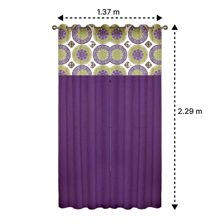 Lushomes Cotton Door Curtain - Bold Purple Printed | 8 Eyelets & Printed Tiebacks | 54 x 90 inch