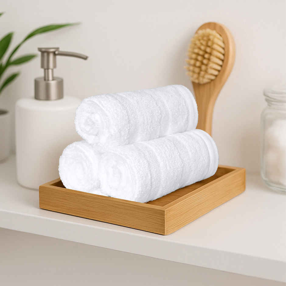Mytrident Quick Dry Cotton Face Towel Set | 13 x 13 in | White
