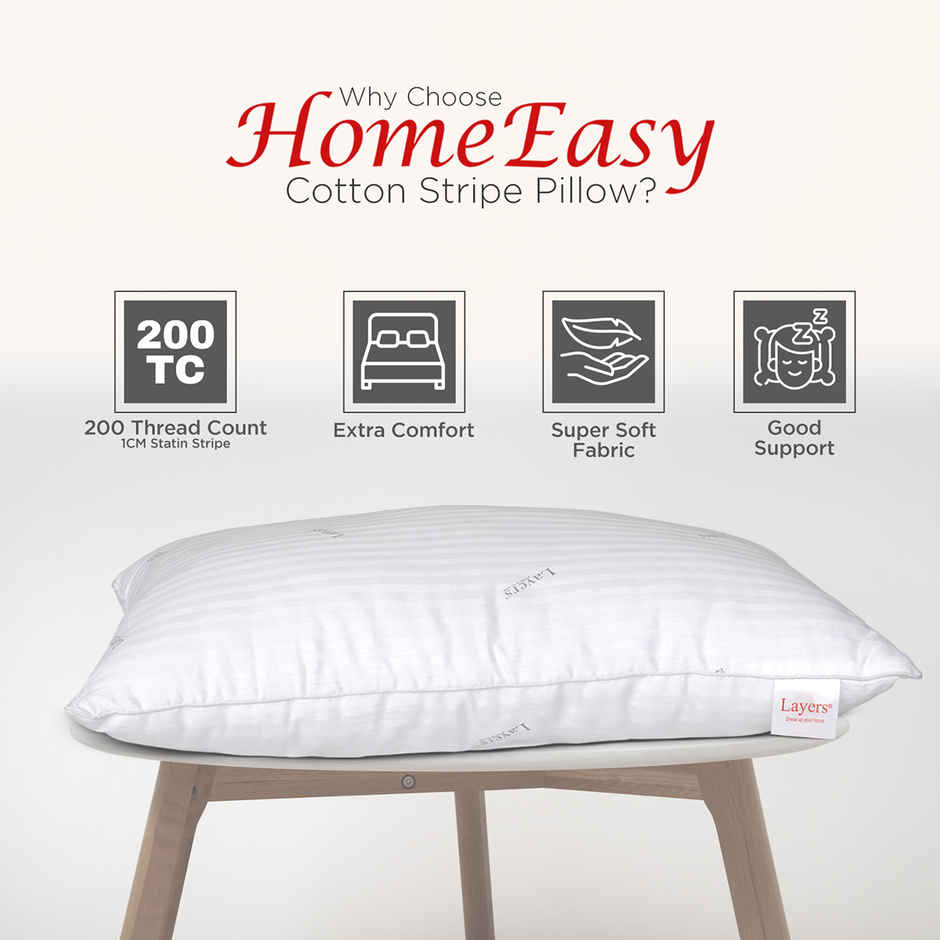 Layers Home Easy 100% Cotton 200 TC Soft Pillow | White - 17 x 27 in