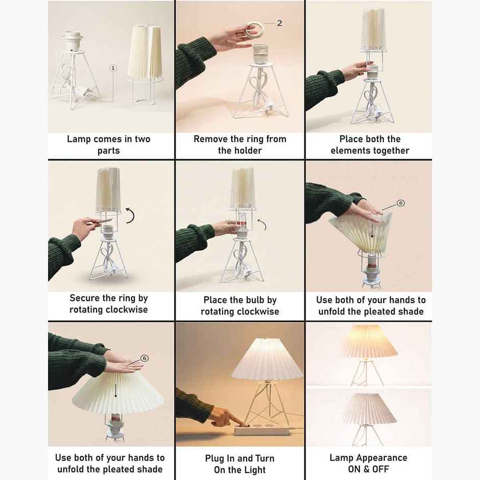 Homesake Retro Metal Table Lamp | Bedside Gift for Living Room & Home | Cream Pleated