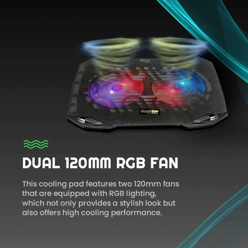 Cosmic Byte Wind Laptop Cooling Pad Dual 120Mm Rgb Fans Supports Up To 15.6 Inch Laptops (Black)