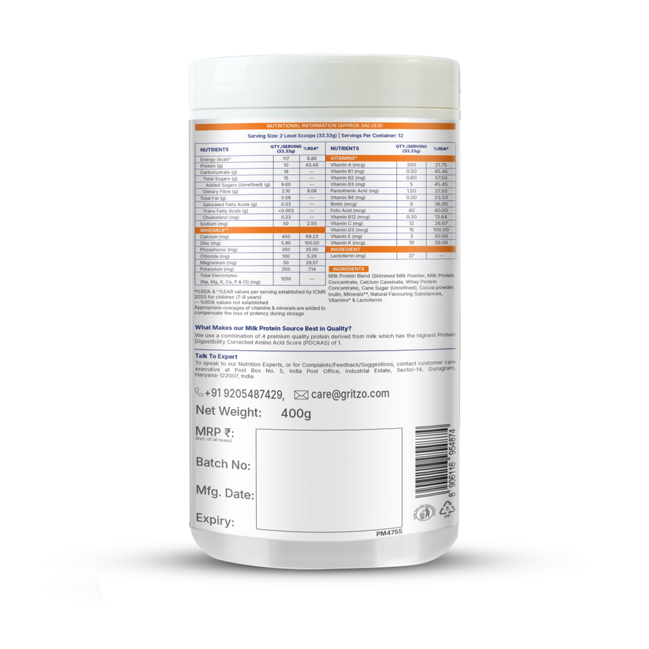 Gritzo Supermilk Growth+ (Formerly Height+) (7-12 Years Boys) |Double Chocolate