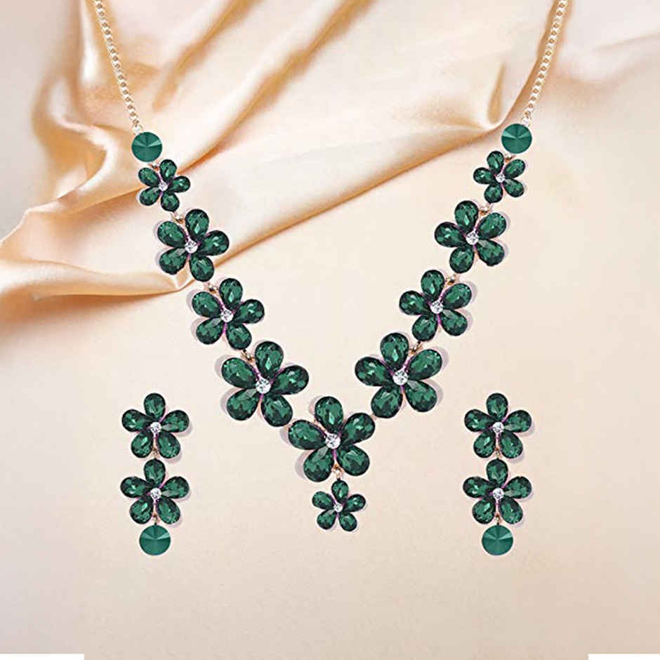 Youbella Crystal Necklace Jewellery Set With Earrings For Girls/Women (Green)(Ybnk - 5768)