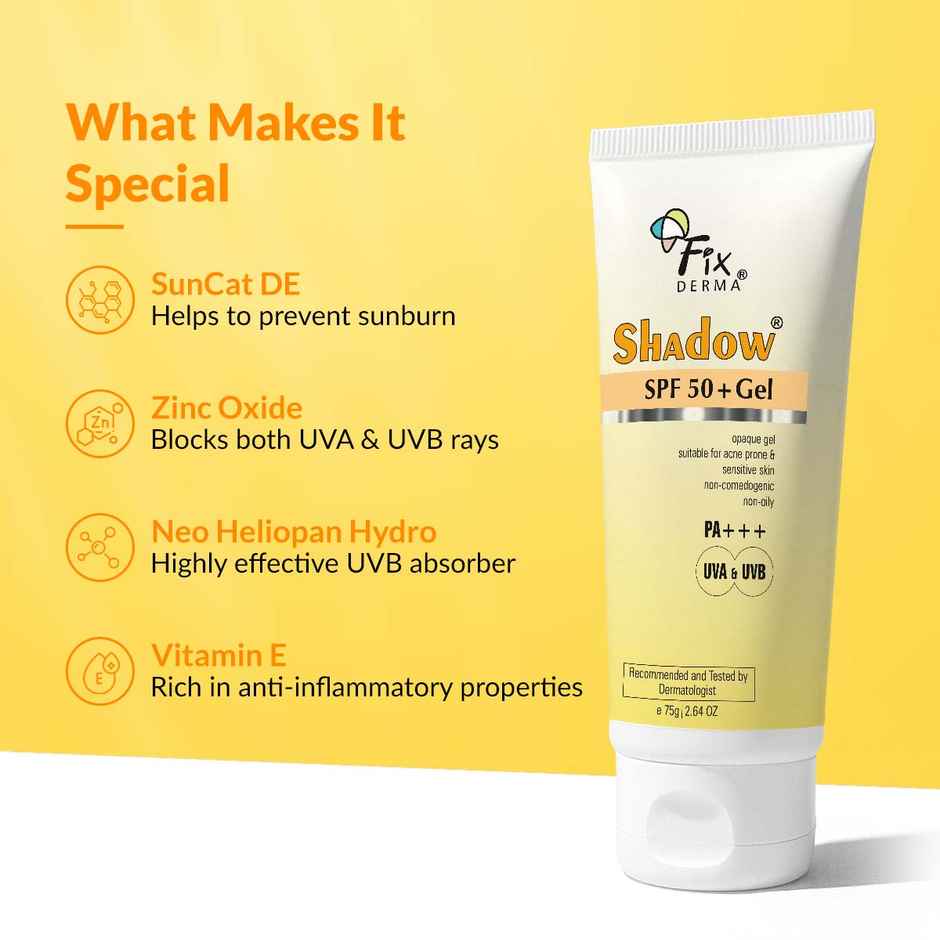 Fixderma Shadow Sunscreen SPF 50+ PA+++ Gel, Lightweight & No White Cast For Oily Skin