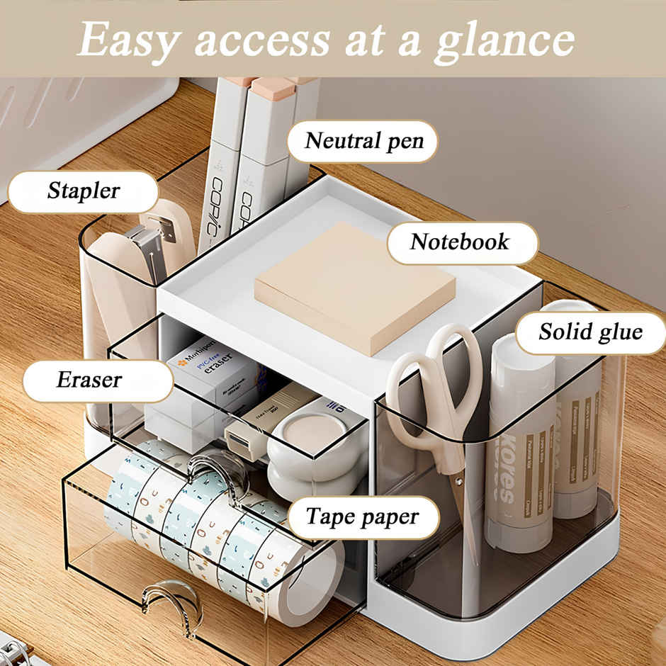 Zedak Plastic Multi-Purpose Desk Orginizer | White