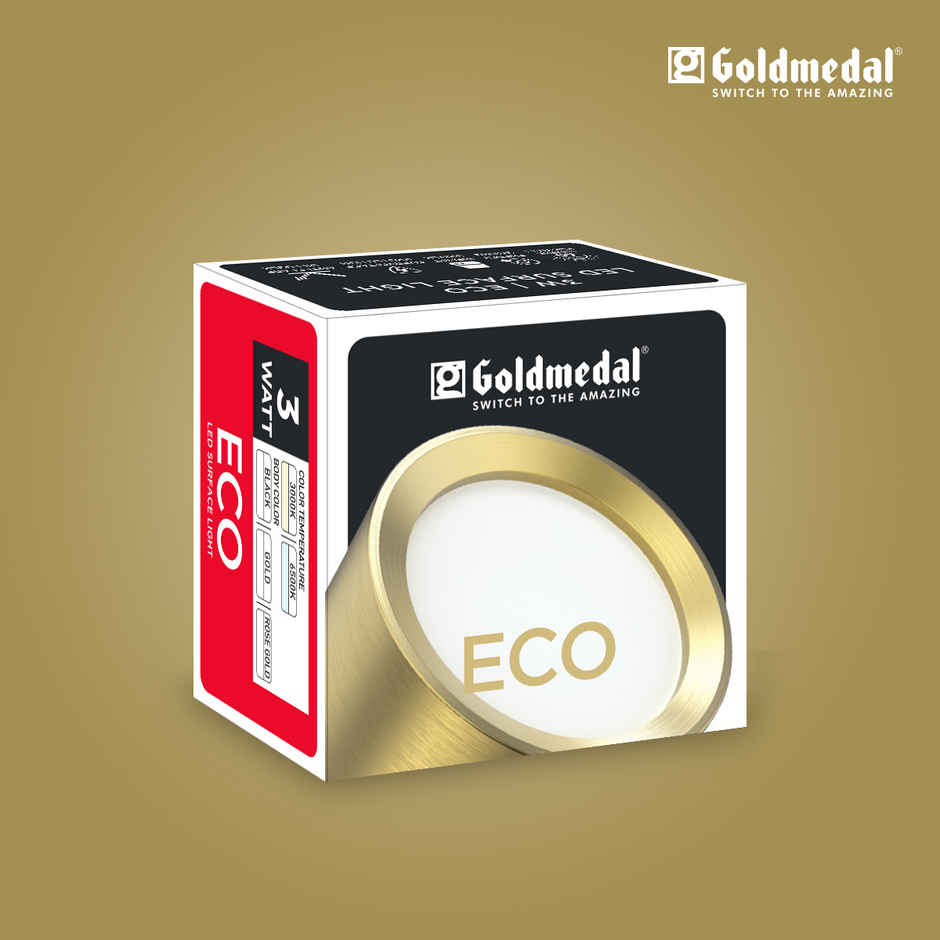 Goldmedal Eco 3W Led Surface Light - Round (Gold)-Cool Daylight - Pack of 1