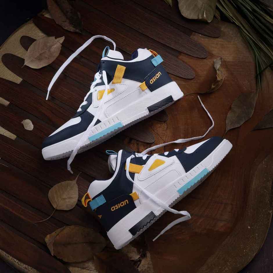 Asian Tarzan-11 Men High Top Sneakers White-Navy (Size-8)