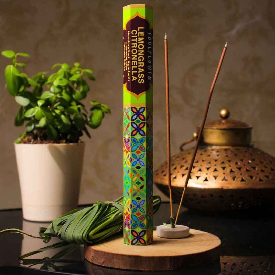 Soulflower Lemongrass Citronella Natural Premium Long Lasting Agarbatti | 20 Sticks