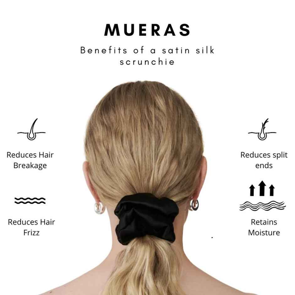 Mueras Silk Satin Hair Tie Scrunchie Black