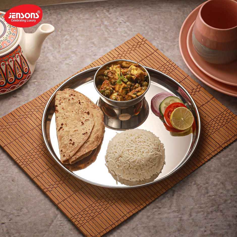 Jensons Stainless Steel Dinner Plate Set (4 Pcs) | 26cm each Thali | Food Grade | Heavy Duty