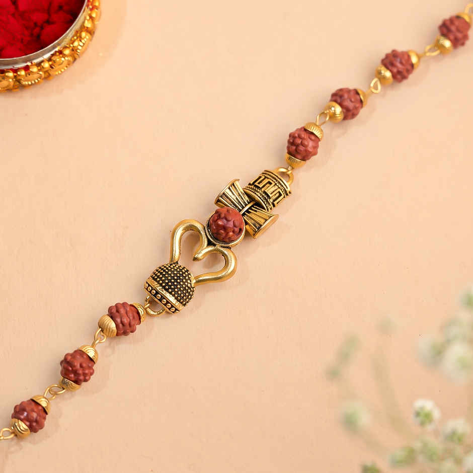 Rudraksh Bracelet Om Shiv Damroo Rakhi | Rudraksha | Pack of 1 | Tomuncle