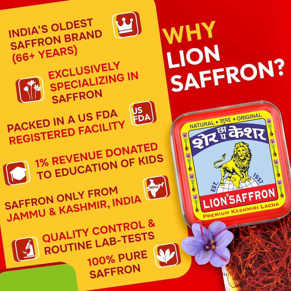 Lion Saffron Original Kashmiri Kesar Certified Grade A+
