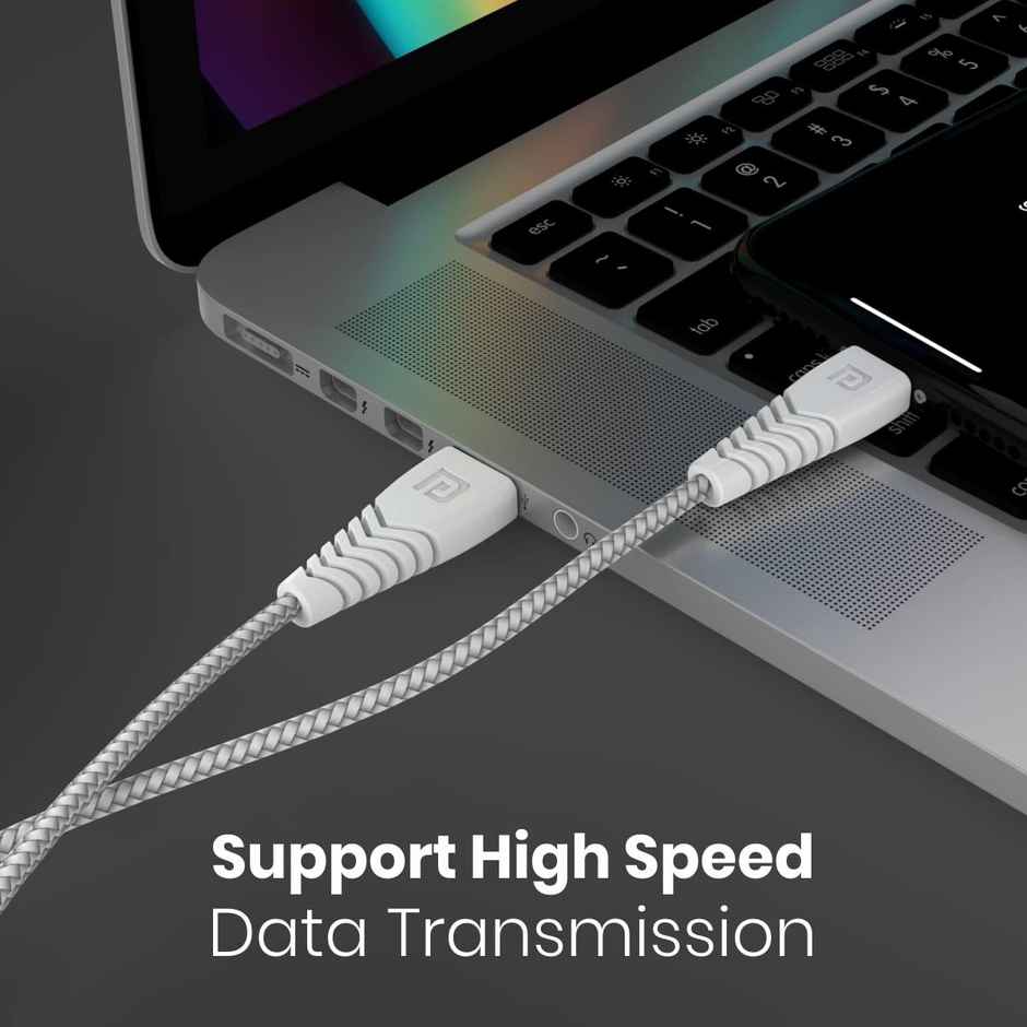 Portronics Konnect B Micro USB Cables For Fast Charging & Data Sync 3.0 Amp with PVC Heads, Nylon Braided, 1m - White