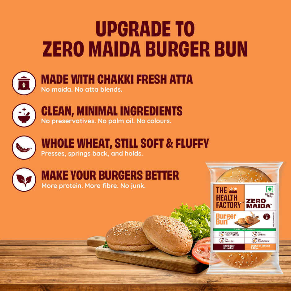 The Health Factory Zero Maida Burger Bun (Pack of 2) | Clean Label, Not Brown